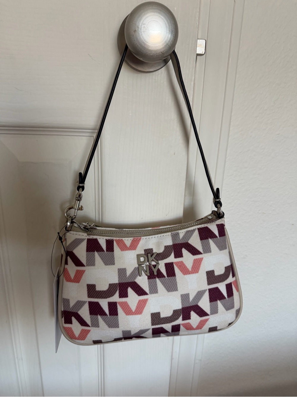 DKNY Pink, Burgundy & Gray Logo Mini Shoulder Bag